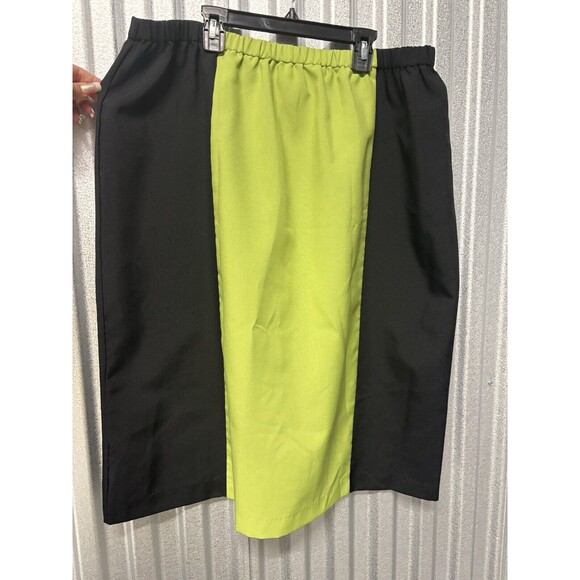 Allison Woods Plus 22W 2-Pc Skirt Set Black Green Accent Button Down Church Work - Picture 7 of 9